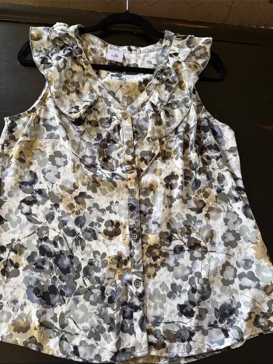 CAbi Tops - Cabi Floral Ruffle-Trim Sleeveless Top in Neutral Floral style #4350